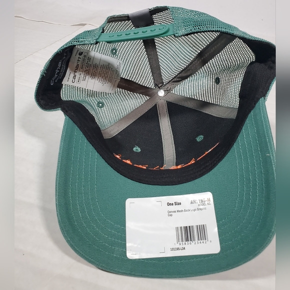 NWT CARHARTT SEA FOAM GREEN LOGO CANVAS TRUCKER BASEBALL MESH ADJUSTABLE HAT CAP - Picture 5 of 5